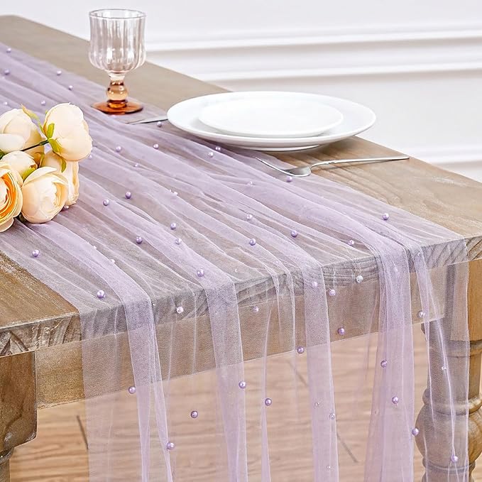 Sheer Gauze Pearl Table Runner Tulle Fabric 10ft Seasonal Dessert Chiffon by LuoluoHouse