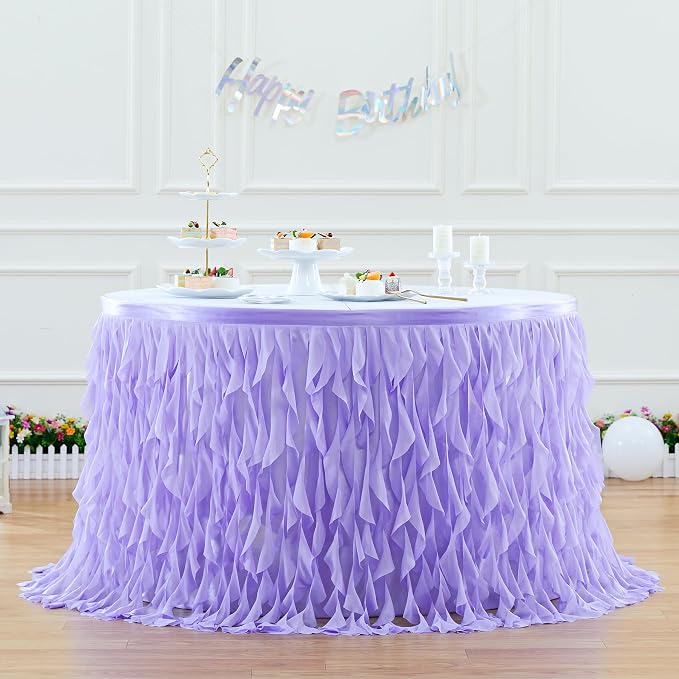 Partisky Lavender Purple Tulle Curly Willow Table Skirt for Rectangle Table 6ft, Ruffle Tutu Table Cloth for Girls Boys Baby Shower,Mermaid Birthday Party - Image 2