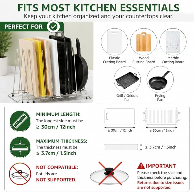 Stainless Steel Cutting Board Holder, 6-Slot Countertop Stand - Image 4