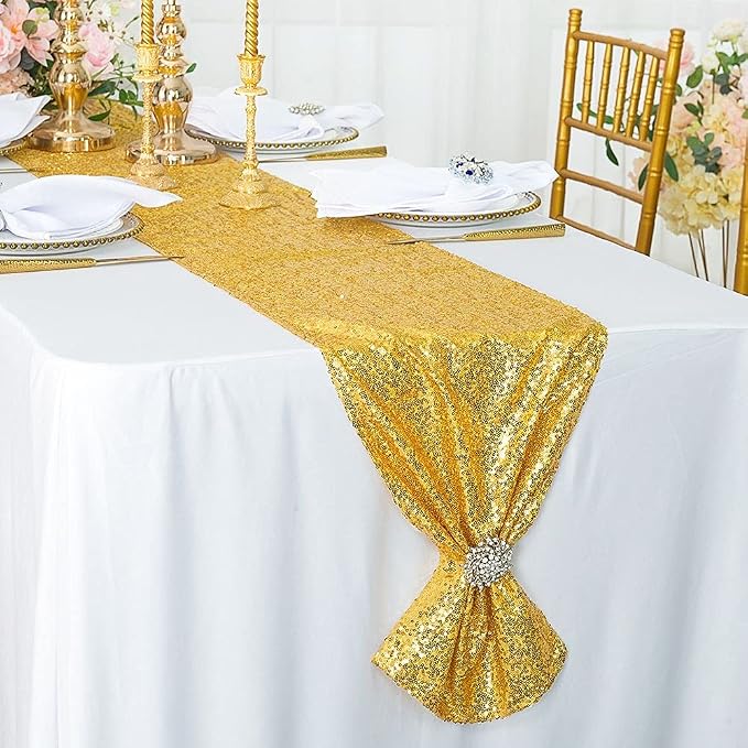 JYFLZQ Gold Table Runner 12"x108" Sequin Glitter Sparkly Runners Wedding Birthday Party Supplies by JYFLZQ