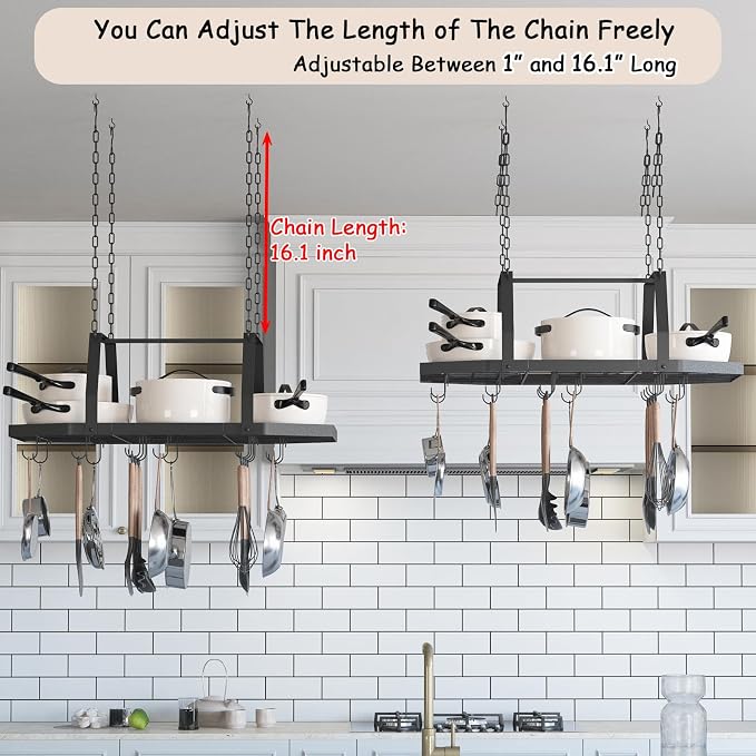 Hexagon Ceiling Pot Rack Hanging Pan Rack Hanging with 15 Hooks | 34" Metal Hanging Pots and Pans Ceiling Mount Organizer Rack, Pot and Pan Hangers for Kitchen Cookware Utensils - Image 5