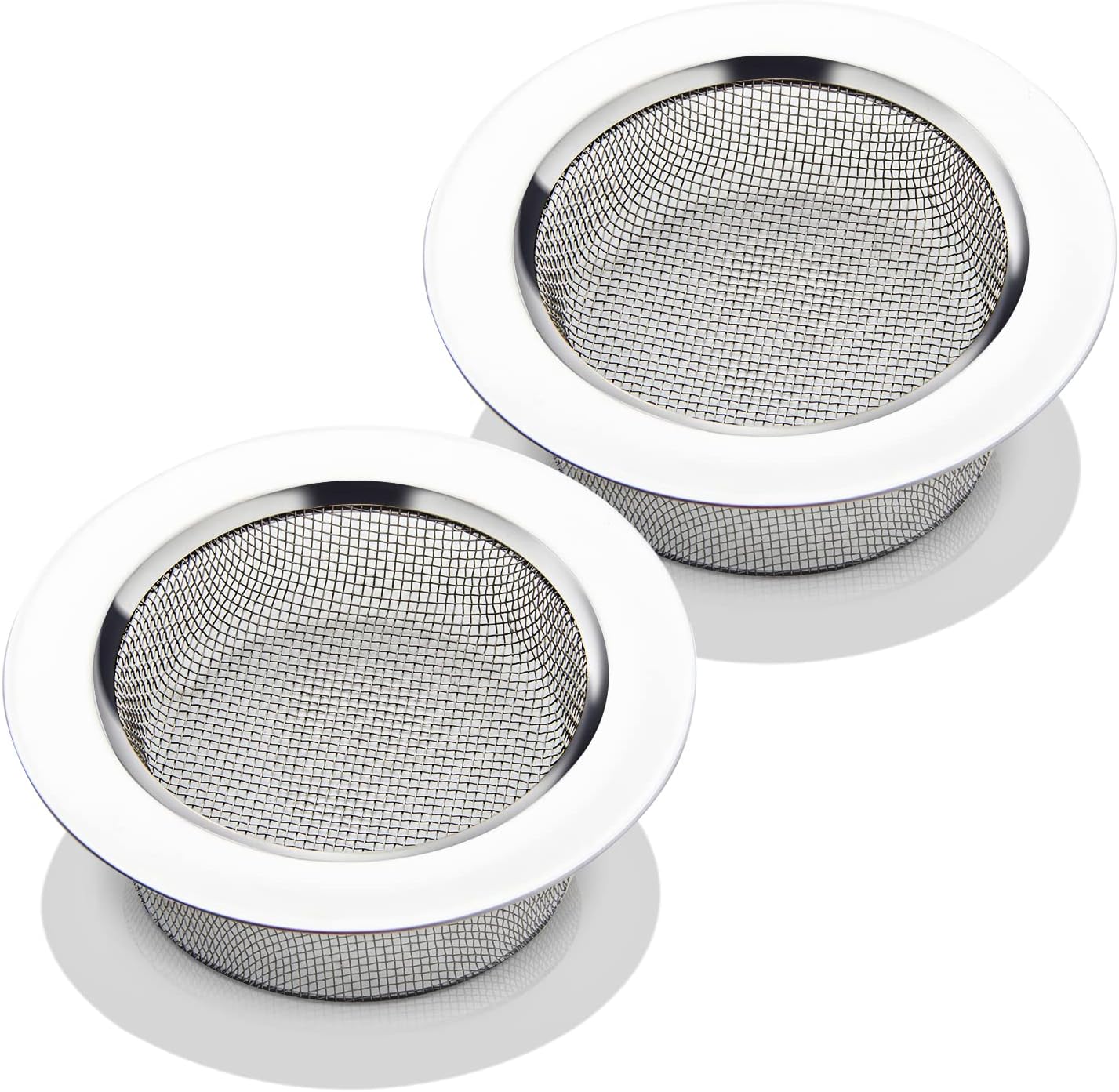 2PCS Kitchen Sink Strainer-Stainless Steel Mesh Drain Strainer,Large Wide Rim 4.5" Diameter