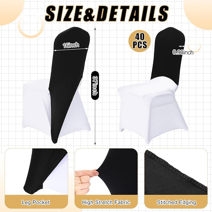 Mindsoft 40 Pcs Chair Cap Covers Spandex Chair Hood Sash Hat Bands Folding Stretch Elastic Cover for Wedding Holidays Banquet Party Celebration (Black) - Image 2