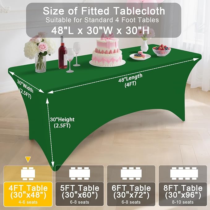 Smiry 2Pack Spandex Table Cloth 4FT, Elastic Fitted EmeraldGreen Tablecloth - Image 7