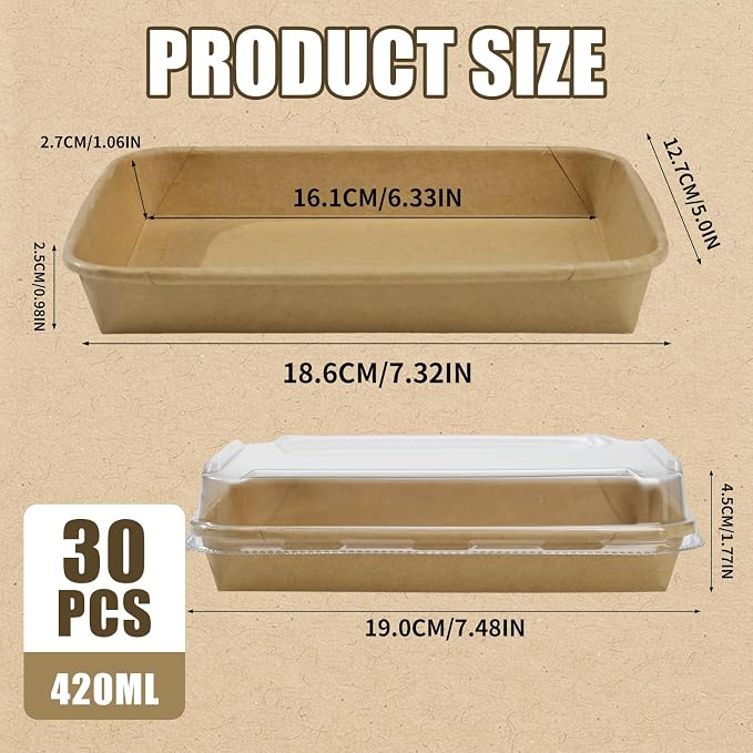 30 Pack Take Out Food Containers, 14.2oz Disposable Bowls 420ml Kraft Paper Take Out Boxes with Lid, Disposable To Go Container Take Out Containers, Greaseproof Paper Bento Box Takeout Lunch Boxes - Image 3