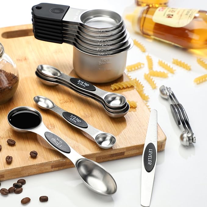Magnetic Measuring Cup & Spoon Set Stainless Steel 7 Magnetic Measuring Cup | Stackable Dual sided Magnetic Measuring Spoons 8pcs with Leveler for Dry Liquid Ingredient - Image 6