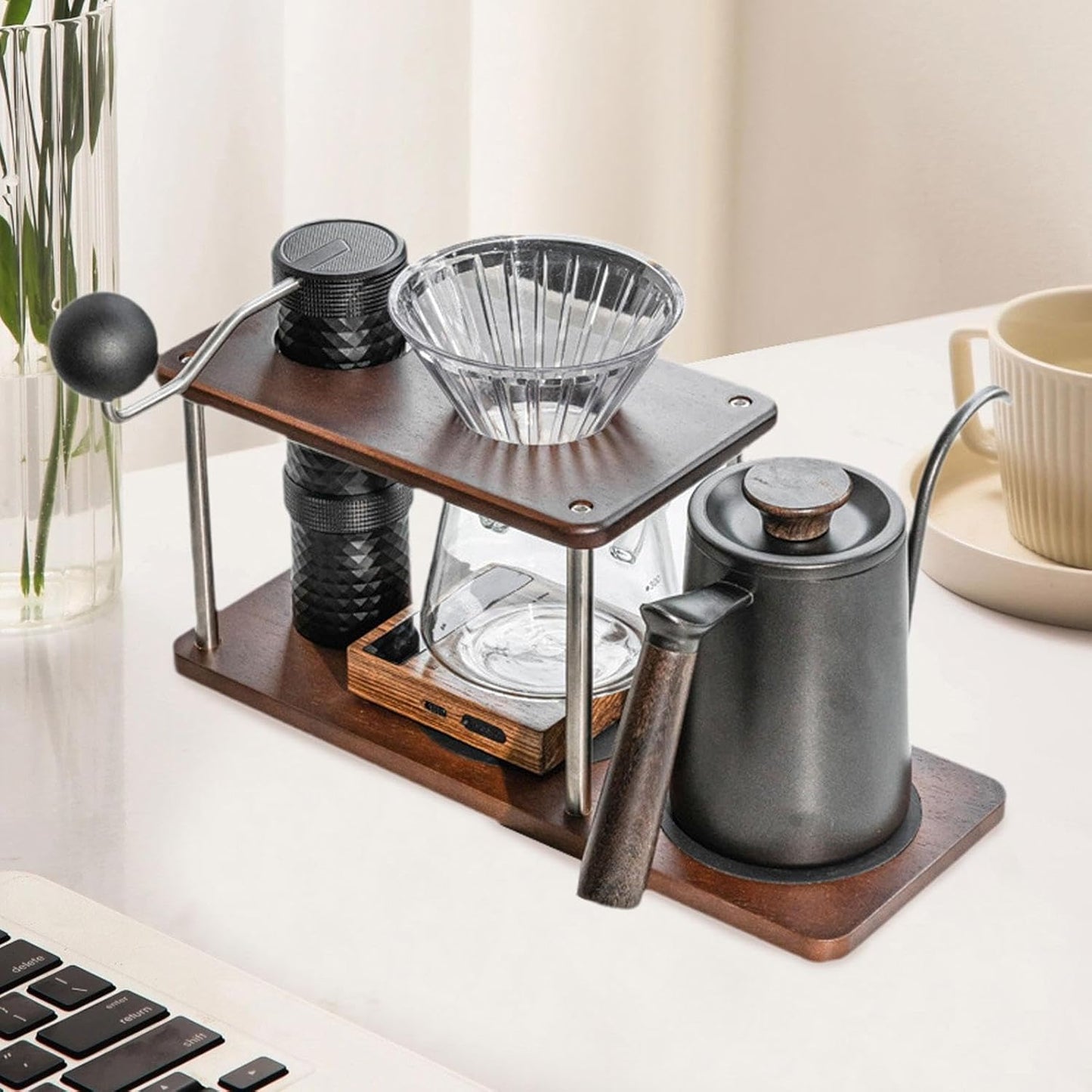 Pour Over Coffee Station Dripper Stand Rack Wood Reusable Multipurpose Accessories Decor Dripper Holder Filter Holder