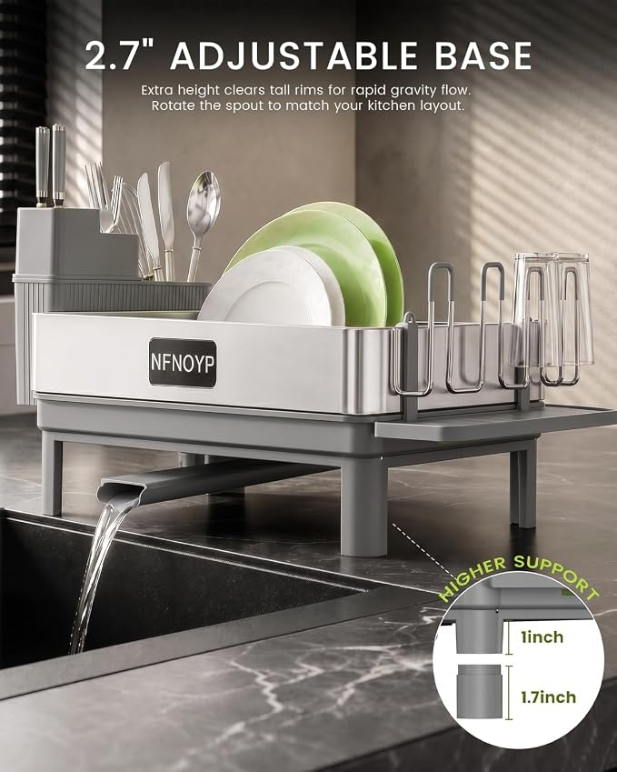 304 Stainless Steel Dish Drying Rack for Kitchen Counter, Grey - Image 6