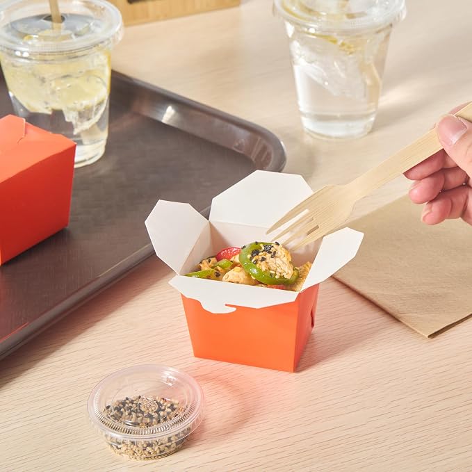 Restaurantware Chinese Take Out Boxes 200 Pack of 8 oz Grease-resistant Party Take Out Food Containers Disposable Stackable Asian Square Orange Paper To Go Boxes For Restaurants - Image 5