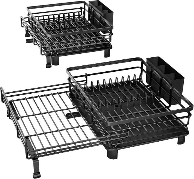 Expandable Dish Drying Rack for Kitchen Counter, Stainless Steel, Black - Image 9