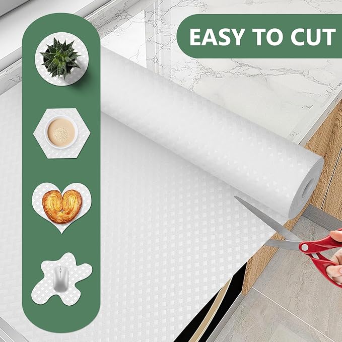 Shelf Liners, Non-Adhesive Drawer Liner, Waterproof & Oil-Proof Kitchen Cabinet Cupboard Liner Plastic EVA Material BPA Free Fridge Liner Mats Paper Protector for Shelves (White/20in x 240in) - Image 3