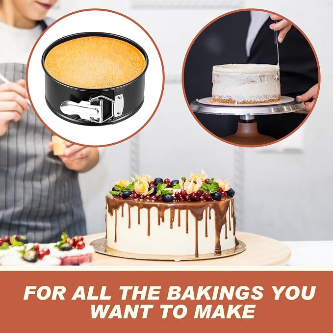 Funnymoom 4 Pcs 7 Inch Non Stick Springform Pan with Removable Bottom Carbon Steel Cheesecake Pan Round Springform Cake Mold with Stainless Steel Spring Buckles for Baking Kitchens Restaurant - Image 5