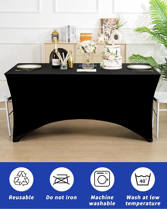 Fixwal 18 Pack 6FT Black Tablecloth Rectangle Spandex Fitted Table Cover - Image 6