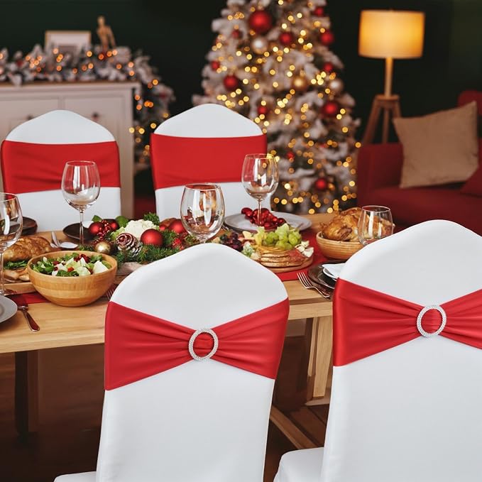LEBENGURU Red Stretch Chair Sashes 30pcs with Buckle Slider - Image 2