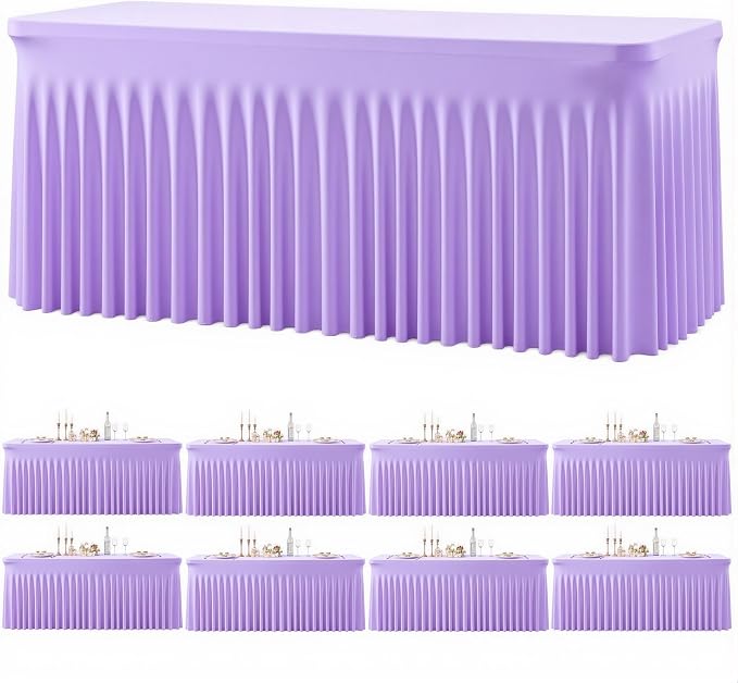 8 Pack Purple Table Cloth for 6 Foot Rectangle Tables Spandex Fitted Tablecloth 6ft Stretch Table Covers Skirt Purple Banquet Tablecloths Wrinkle Free Tablecloth for Party Wedding Birthday Event by Tao-GePartyDecorations