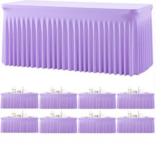 gogoparti 8 Pack Spandex Purple Fitted Table Cloth for 6ft Rectangle Tables Purple Stretch Tablecloth Table Covers Skirt Banquet Wrinkle Free Tablecloths for Parties Wedding by Gogoparti