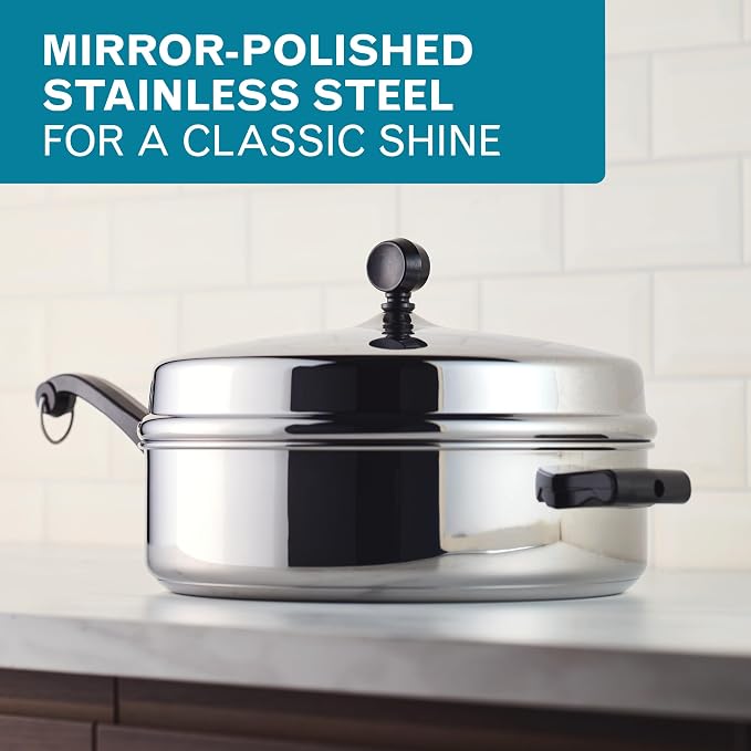Farberware Classic Series Anniversary Edition Stainless Steel Sauté Pan and Lid with Helper Handle, Induction Suitable, 6 Quart Jumbo Cooker, Metal Utensil Safe - Stainless Steel - Image 6