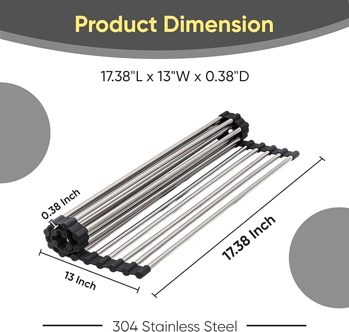 Strictly Sinks Stainless Steel Roll Up Dish Drying Rack – Silver 17 Inch Over The Sink Drying Rack Ideal for Workstation Sinks Only – Multipurpose Foldable Kitchen Dish Rack (17-3/8″ x 13″ x 3/8″) - Image 3