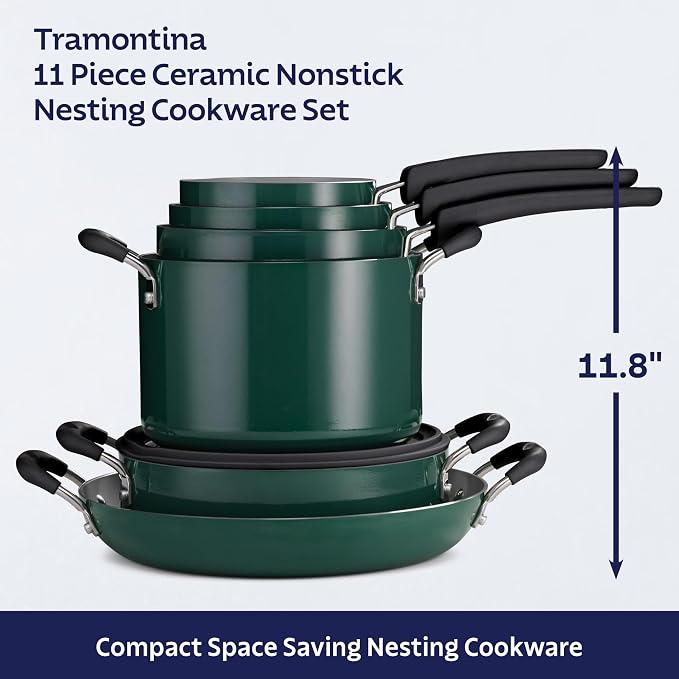 Tramontina Ceramic Non Stick 11-Piece Nesting Pots and Pans Set - Teal - Image 7