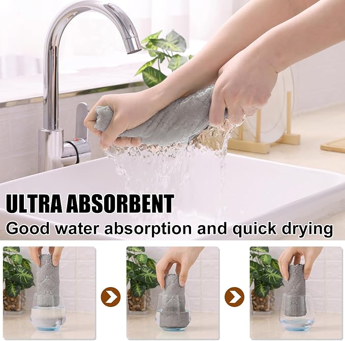 Homaxy 12 Pack Super Soft & Absorbent Dish Cloths, 10" x 10", Grey - Image 3