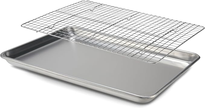 Checkered Chef Baking Sheet Pan and Cooling Rack - Half Sheet, 18" x 13" Aluminum Cookie Sheets and Stainless Steel Wire Rack for Baking by CheckeredChef