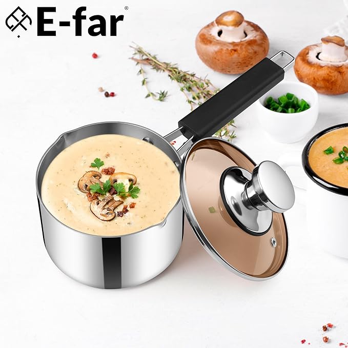 E-far 3 Quart Sauce Pan with Lid, Stainless Steel Tri-Ply Clad Cooking Pot - Image 7