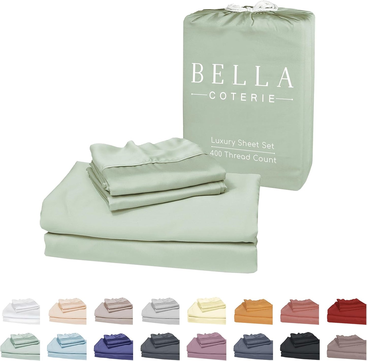 Bella Coterie Luxury Bamboo Viscose Split King Size Sheet Set | 100% Organically Grown | Ultra Soft | Cooling for Hot Sleepers | 18" Deep Pocket [Sea Glass]
