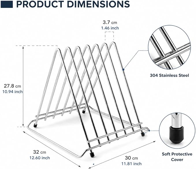 Stainless Steel Cutting Board Holder, 6-Slot Countertop Stand - Image 5