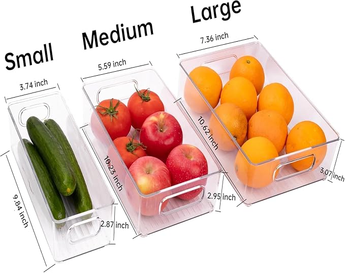12 Pack Refrigerator Organizer Bins | 3 Sizes Stackable Clear Pantry Storage with Handles for Fridge, Freezer, Shelves, Drawer, Snack Organizer for Home & Kitchen - Image 3
