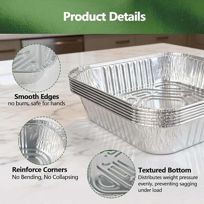 Thickened 50 Pack Heavy Duty Aluminum Pans with Lids, 8x8 Square Disposable Aluminum Baking Pans, Small Foil Pans with lids for Cooking, Meal Prep, Catering, Events, Carton Packaging - Image 2