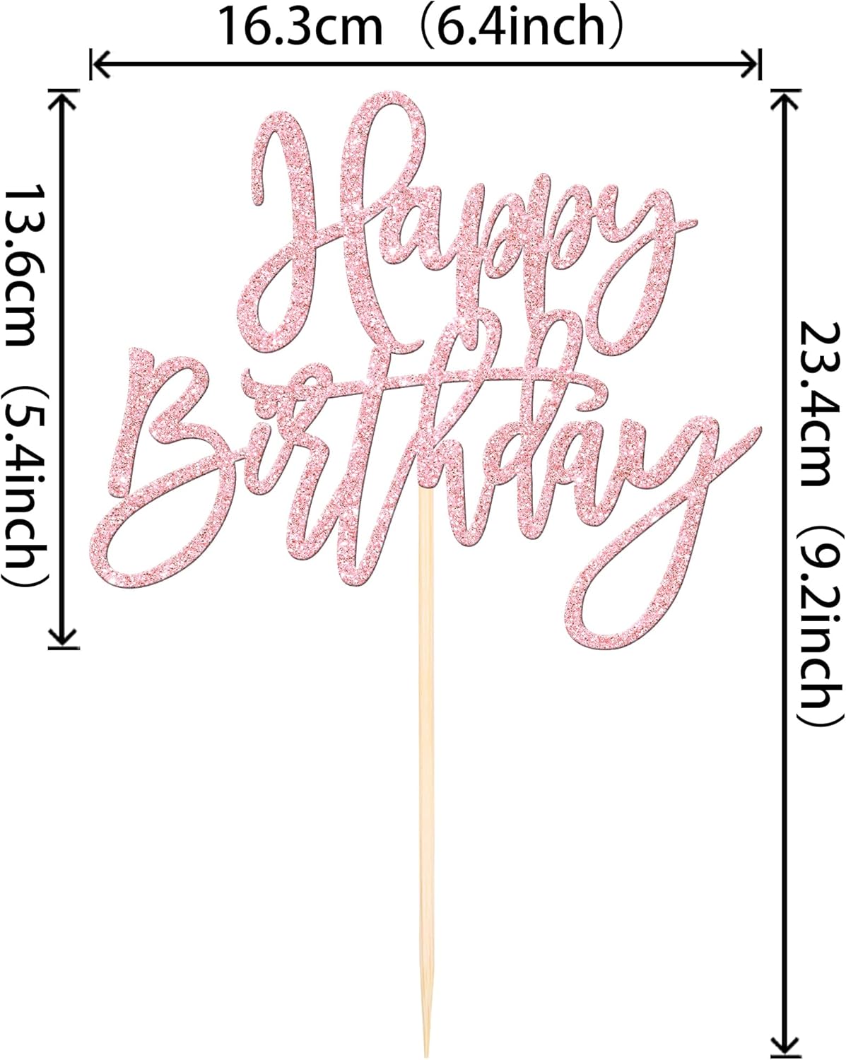1 PCS Happy Birthday Cake Topper Glitter Cake Pick for Celebrating Anniversary Theme Party Cake Decorations Supplies Light Pink