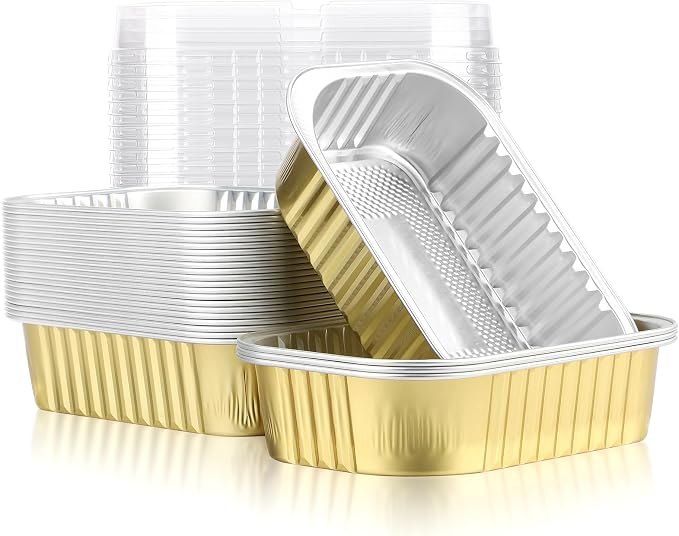 Beasea Mini Loaf Pans with Lid, 25 Pack 5x3 Inch Disposable Loaf Pan Aluminum Foil Bread Pans Bread Loaf Pans Mini Loaf Baking Pans Loaf Bakeware for Baking by Beasea