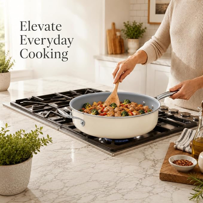 Kikcoin 12 INCH Ceramic Nonstick Deep Frying Pan with Lid, 5 QT Saute Pan - Image 8