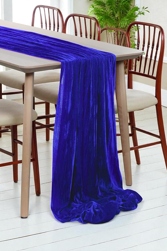 MDS® Pack of 12 | Royal Blue | Velvet Table Runner 20 x 120 Inches 10ft Long Luxurious Soft Romantic Wedding Runners for Party Reception Bridal Shower Birthday Banquets Dinner Table Decoration by MDS