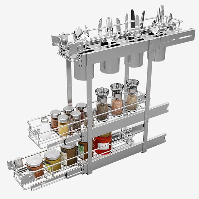 Sikarou 3-Tier 5" W x 21" D Narrow Pull Out Cabinet Organizer, Roll out Spice Rack Holder Shelve, Slide Out Slim Storage Wire Baskets for Storage Organization by SikarouStorageSpecialist