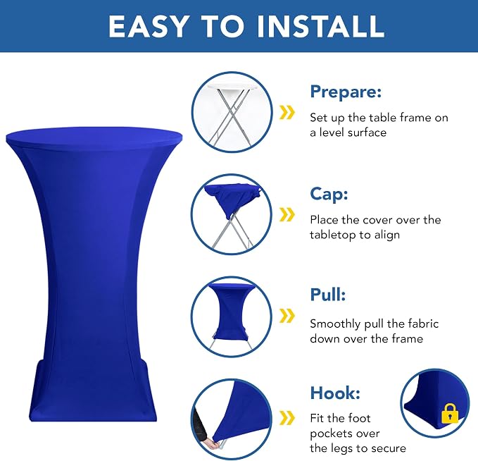 Cocktail Table Covers-Spandex Round High Top Table Cloths Party Royal Blue - Image 5