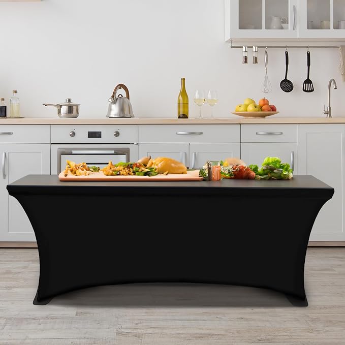 YOUR CHAIR COVERS Rectangular Spandex Tablecloth 6ft Fitted Wedding Event Patio Decorations Elastic Fabric Stretch Cover for Folding Table (Black) - Image 3