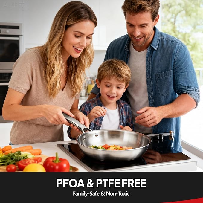 ROVSUN 10-Pcs Stainless Steel Cookware Set, Tri-Ply Pots and Pans Set, Non-Toxic Kitchen Set, PFOA & PTFE Free, Full Clad Frying Pans, Saucepans, Saute Pan & Stock Pot, Compatible for All Cooktops - Image 7