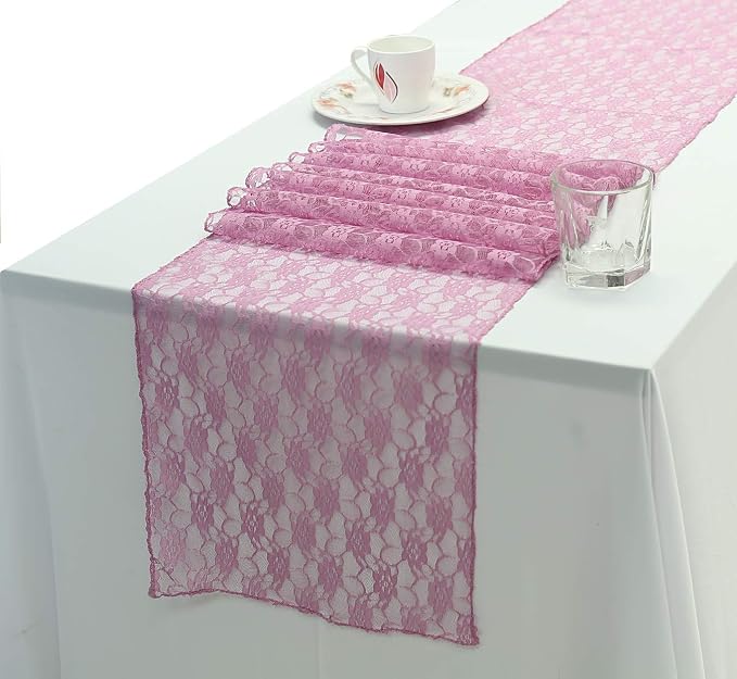 VDS Pack of 12 Floral Lace Table Runners Centerpiece Cloth Linen for Wedding Bithday Graduation Engagement Ceremony Events Party Banquets Table Decoration (12x108 inch) (Dusty Pink) - Image 3