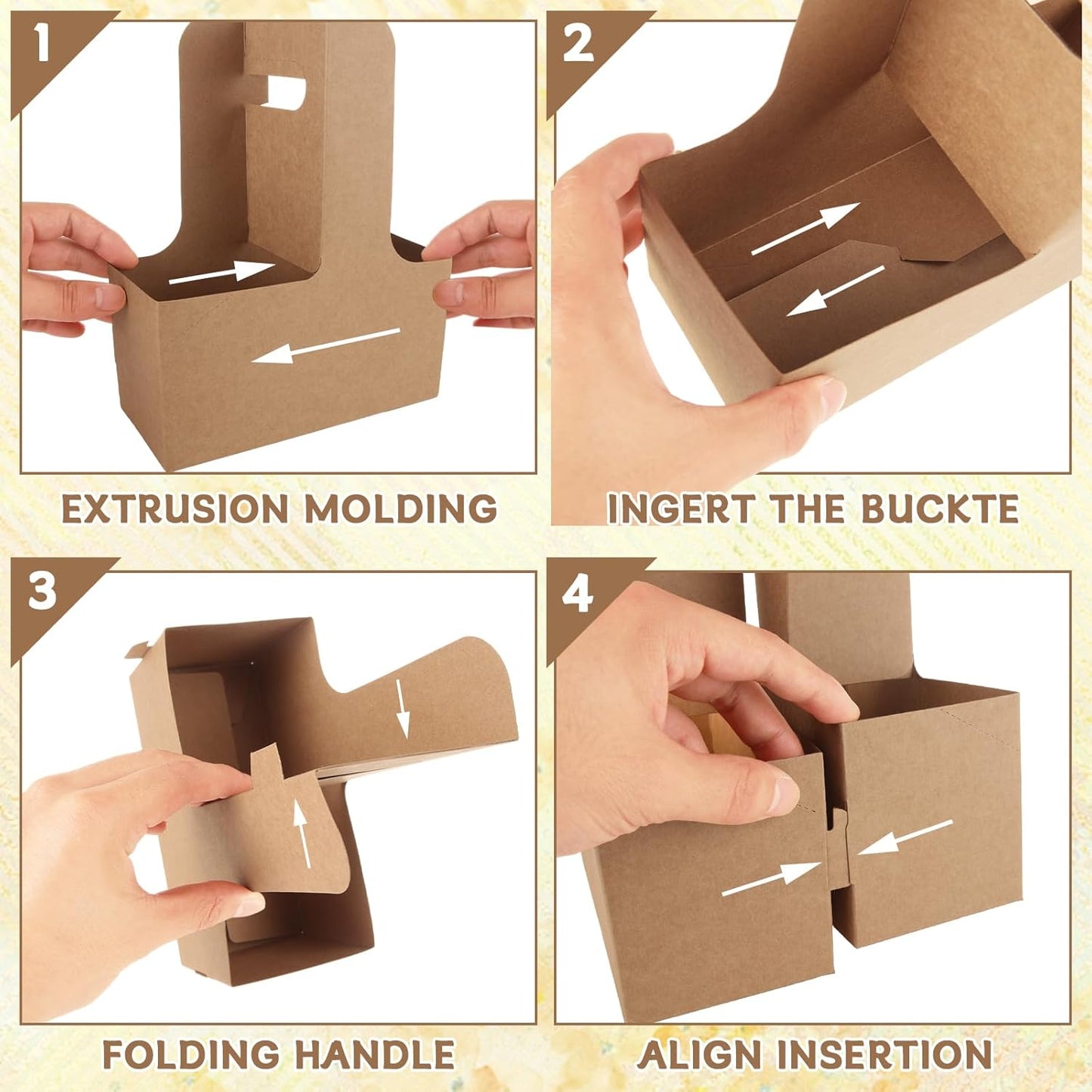 50PCS 2 Cup Drink Carrier with Handle (2 or 4 Cup), Assemblable Drink Holder for Hot or Cold Drinks, Paperboard Coffee Cup Holder for All Your Drink and Food Delivery,Coffee Carrier