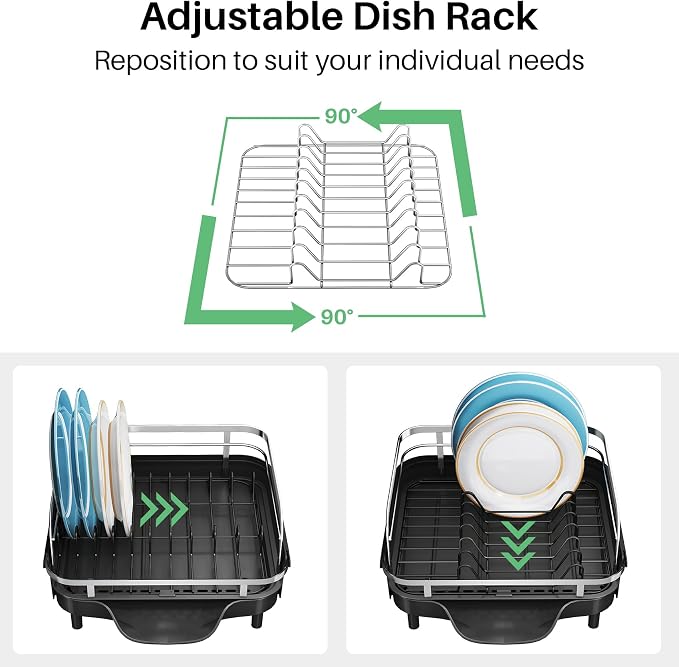 SNTD Expandable Dish Drying Rack for Kitchen Counter, 15.2-22.1 in, Black - Image 6