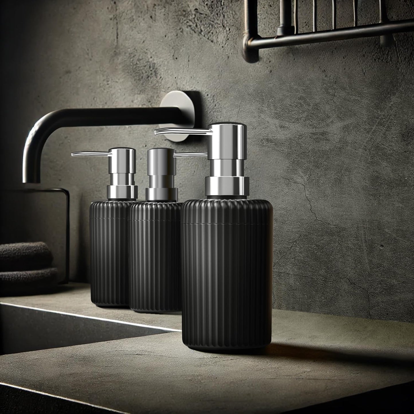 Soap Dispenser for Bathroom,2 Pack Kitchen Hand Soap Dispenser,12oz Modern Minimalist Style Plastic matte black Empty Lotion Dispenser with Refillable Pump,Liquid Bottle for Dish Soap,College Dorm Use