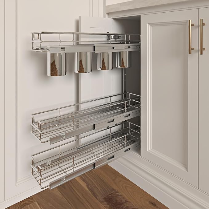 Sikarou 3-Tier 5" W x 21" D Narrow Pull Out Cabinet Organizer, Roll out Spice Rack Holder Shelve, Slide Out Slim Storage Wire Baskets for Storage Organization - Image 6