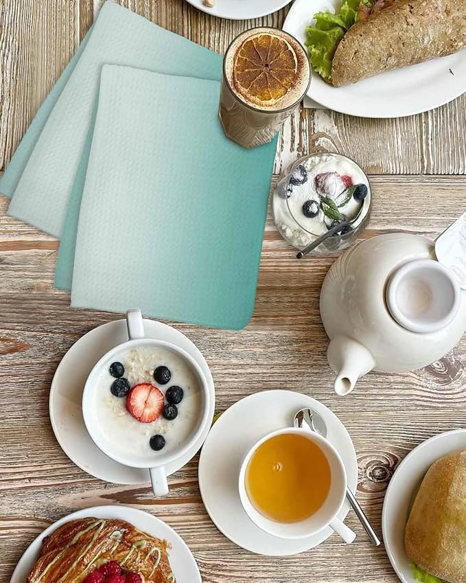 Ombre Turquoise Dish Towels Set, Waffle Weave Kitchen Towels Microfiber Towels Cleaning, Gradual Solid Contemporary Minimalist Color Soft Absorbent Dish Drying Towels Hand Towels 4 Pack 15.7x23.6 Inch - Image 4