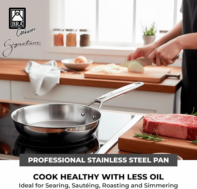 BRA COOKWARE Signature Stainless Steel Frying Pan | 9.5 Inches Skillet - Image 4