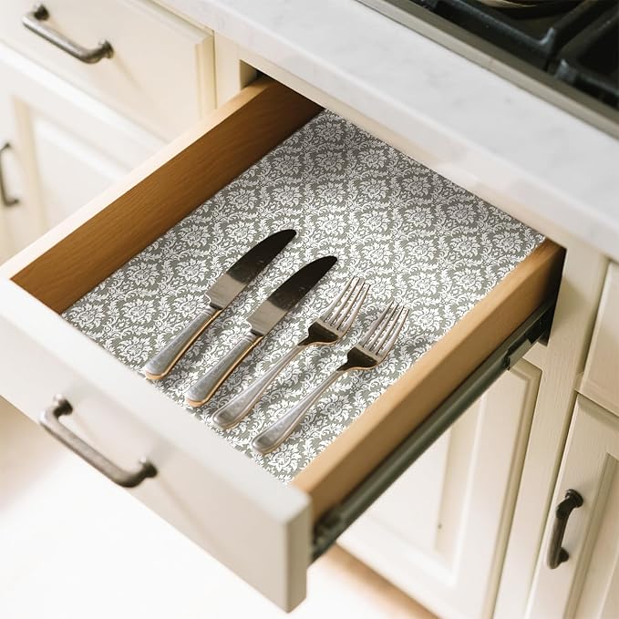 Drawer Liner and Shelf Liner for Kitchen Cabinet Liner Non-Adhesive Non-Slip Shelf Paper, Thick Strong Grip Waterproof Easy to Clean for Shelves, Cupboard, Desks, Baroque Pattern, 12 in x 10 FT - Image 3
