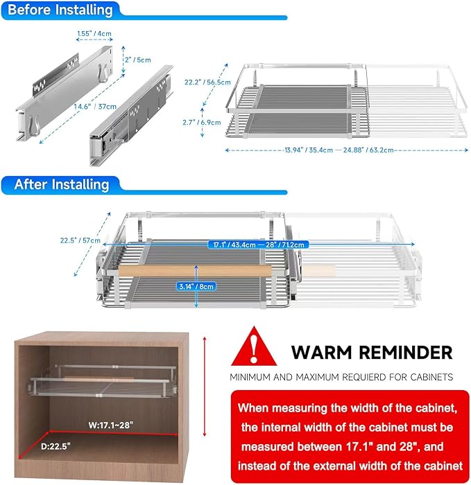 Pull Out Shelves for Kitchen Cabinet, 17.1~28" W x 22.5" D, 2PACK - Image 2