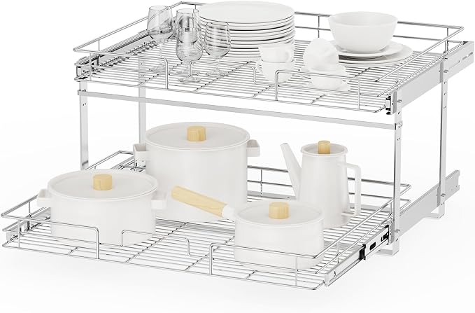ROOMTEC Individual Pull Out Cabinet Organizer (30" W x 21½" D), 2 Tier Spice Rack Organizer for Cabinet, Slide Out Drawer Pantry Shelf Organization and Storage for Kitchen Bathroom by ROOMTEC