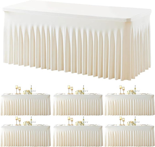 gogoparti 6 Pack Spandex Ivory Fitted Table Cloth for 8ft Rectangle Tables Ivory Stretch Tablecloth Banquet Table Covers Skirt Wrinkle Free Tablecloths for Parties Wedding by Gogoparti