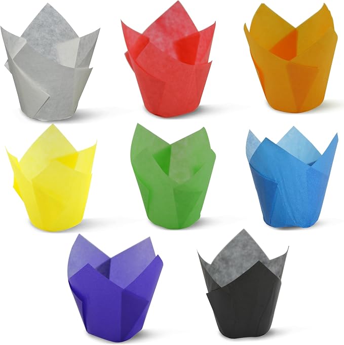 200pcs Rainbow Tulip Baking Cups, Tulip Liners, Muffin Liners, Parchment Paper Cupcake Liners, Cupcake Wrapper for Party, Wedding, Birthday, Easter by SimpleGood